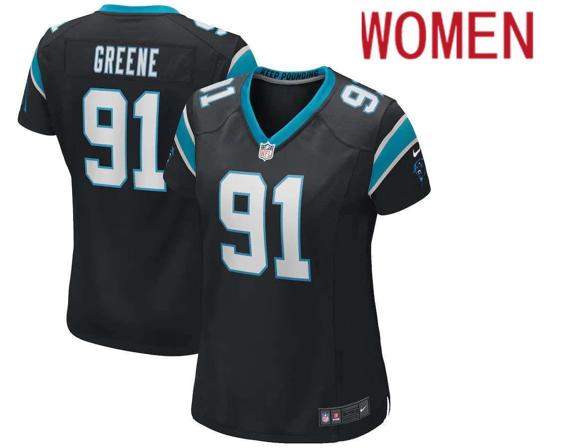 Women Carolina Panthers #91 Kevin Greene Nike Black Game Retired Player NFL Jersey